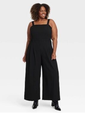 Ava & Viv Black Square-Neck Wide Leg Jumpsuit